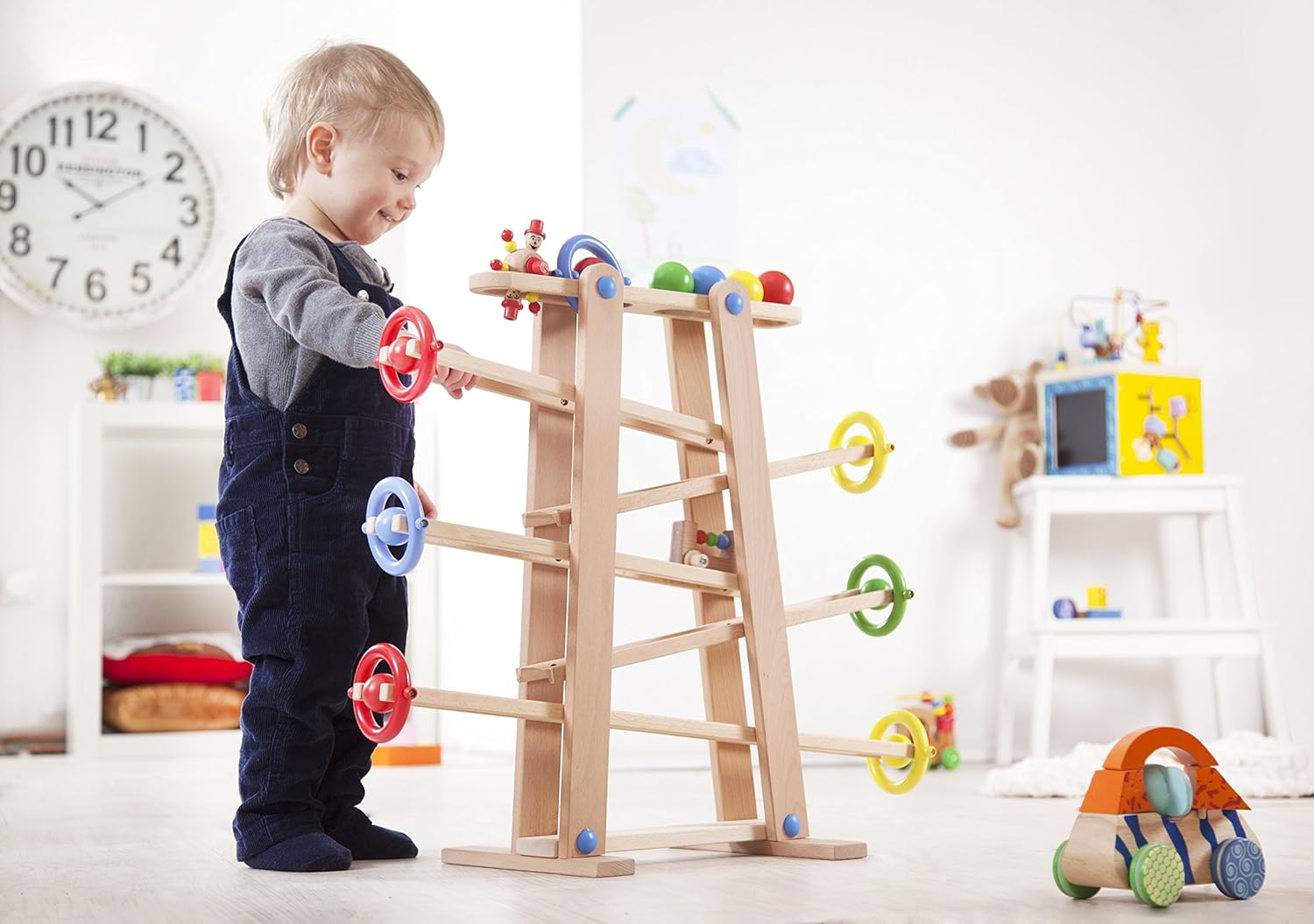 MontessoriLernwelt Kugelbahn aus Buchenholz – Lernspielzeug für Kinder ab 2 Jahren