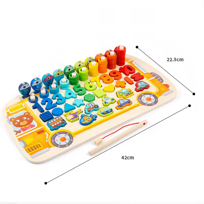 Juguete matemático de madera Montessori: tablero de conteo y juego de pesca para niños de 3 años en adelante