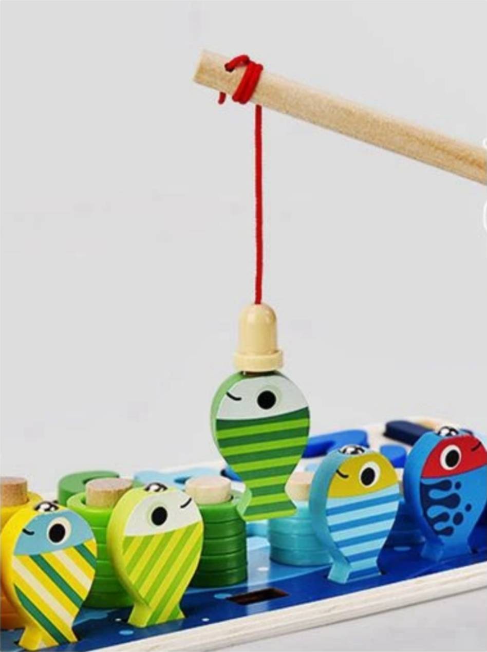 Juguete matemático de madera Montessori: tablero de conteo y juego de pesca para niños de 3 años en adelante