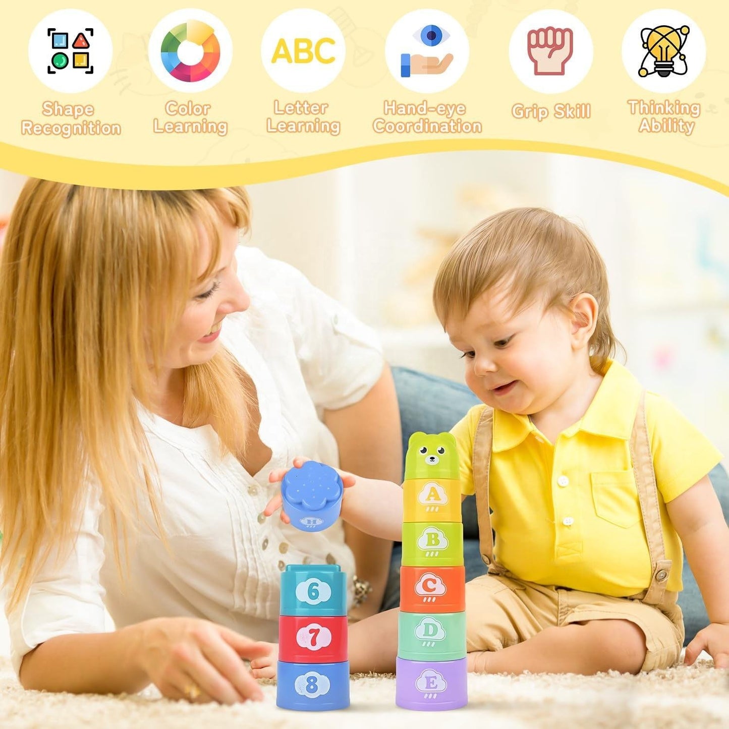 MontessoriLernwelt Stapelbecher Lernspiel mit Mutter und Kind