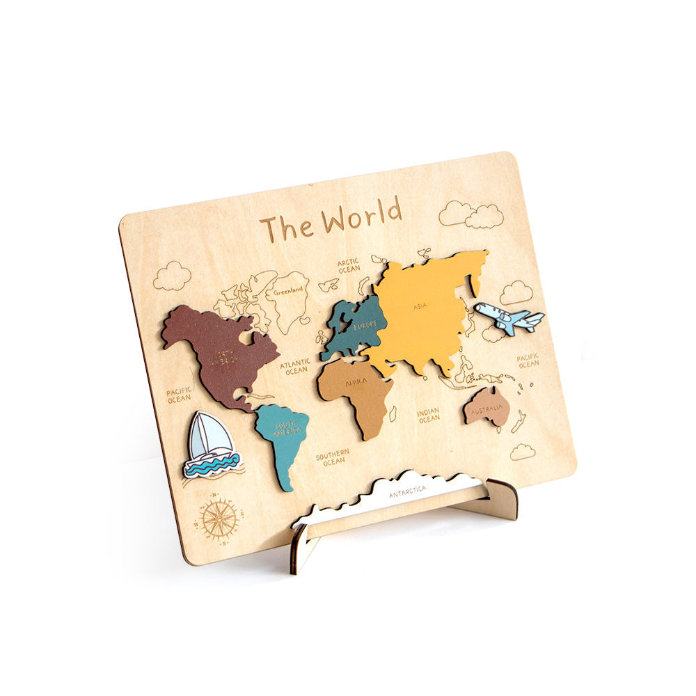 MontessoriLernwelt Montessori Weltkarten Holzpuzzle – Lernspielzeug für Kinder, ab 3 Jahren