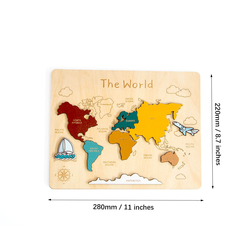 MontessoriLernwelt Holz Weltkarten Puzzle mit Größenangabe – Montessori Lernspielzeug ab 3 Jahren