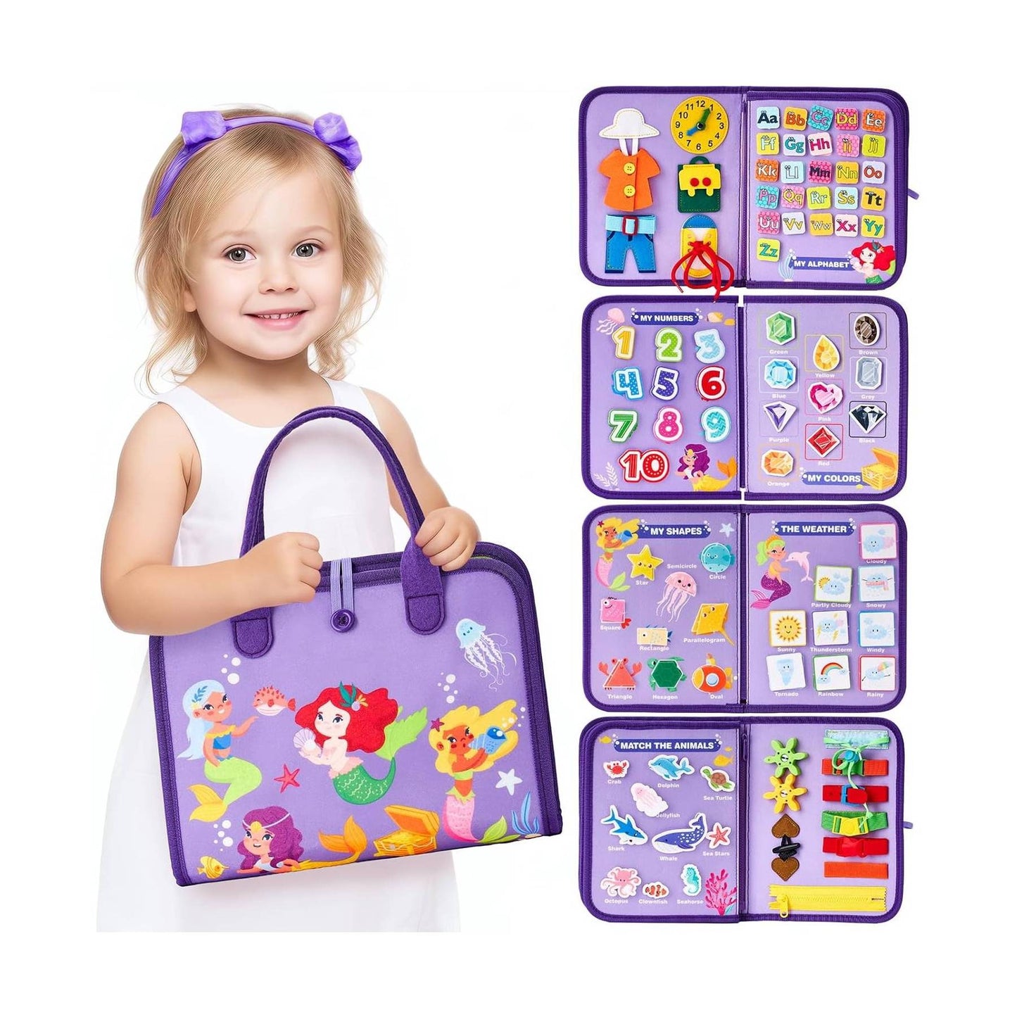 MontessoriLernwelt Busy Board / Busy Book – 8-in-1 Montessori Lernspiel für Vorschulkinder, Reise & Auto, Geschenk ab 2–4/3 Jahre