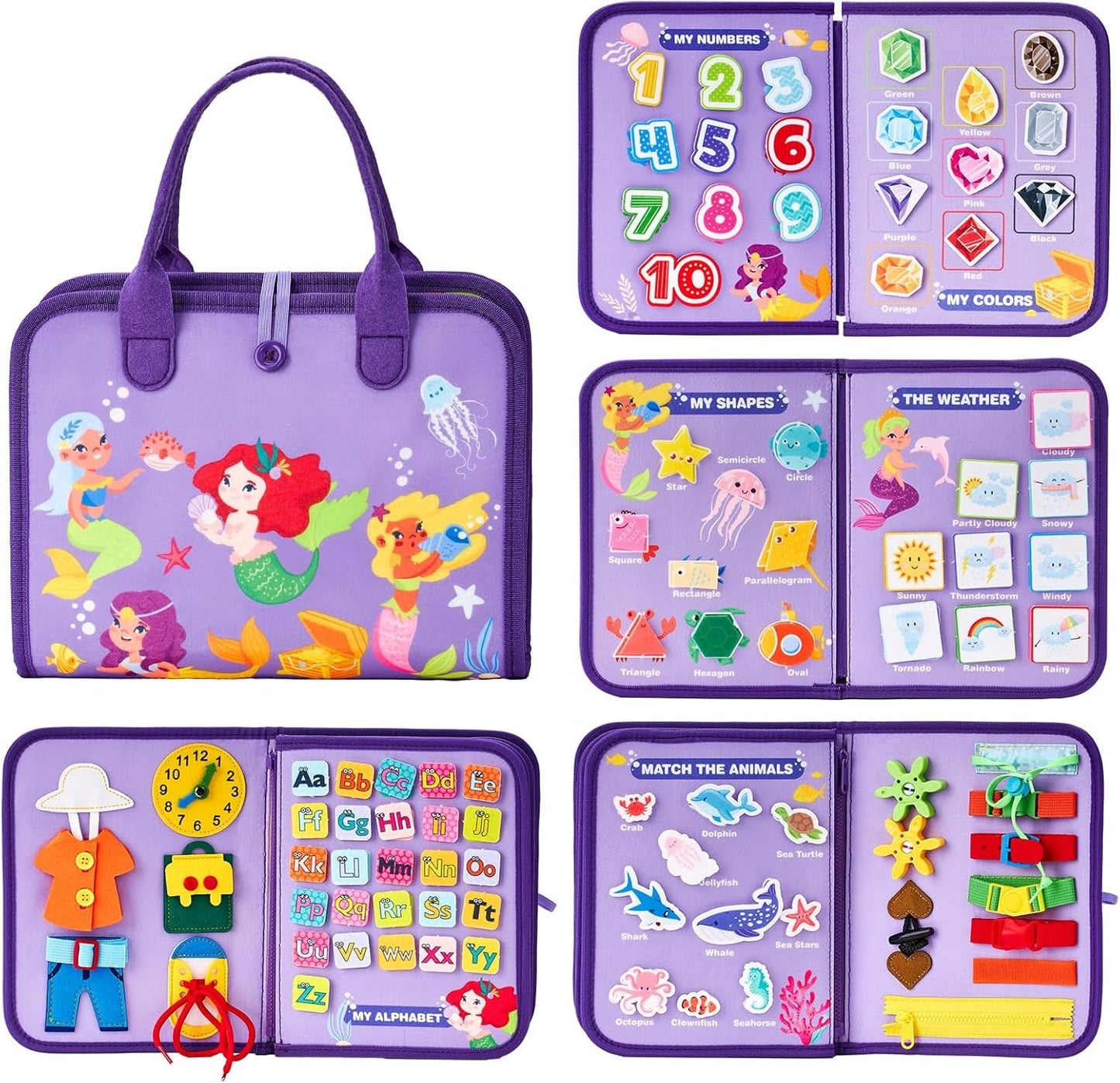 Montessori Busy Board/Quiet Book 8-seitig – Meerjungfrau