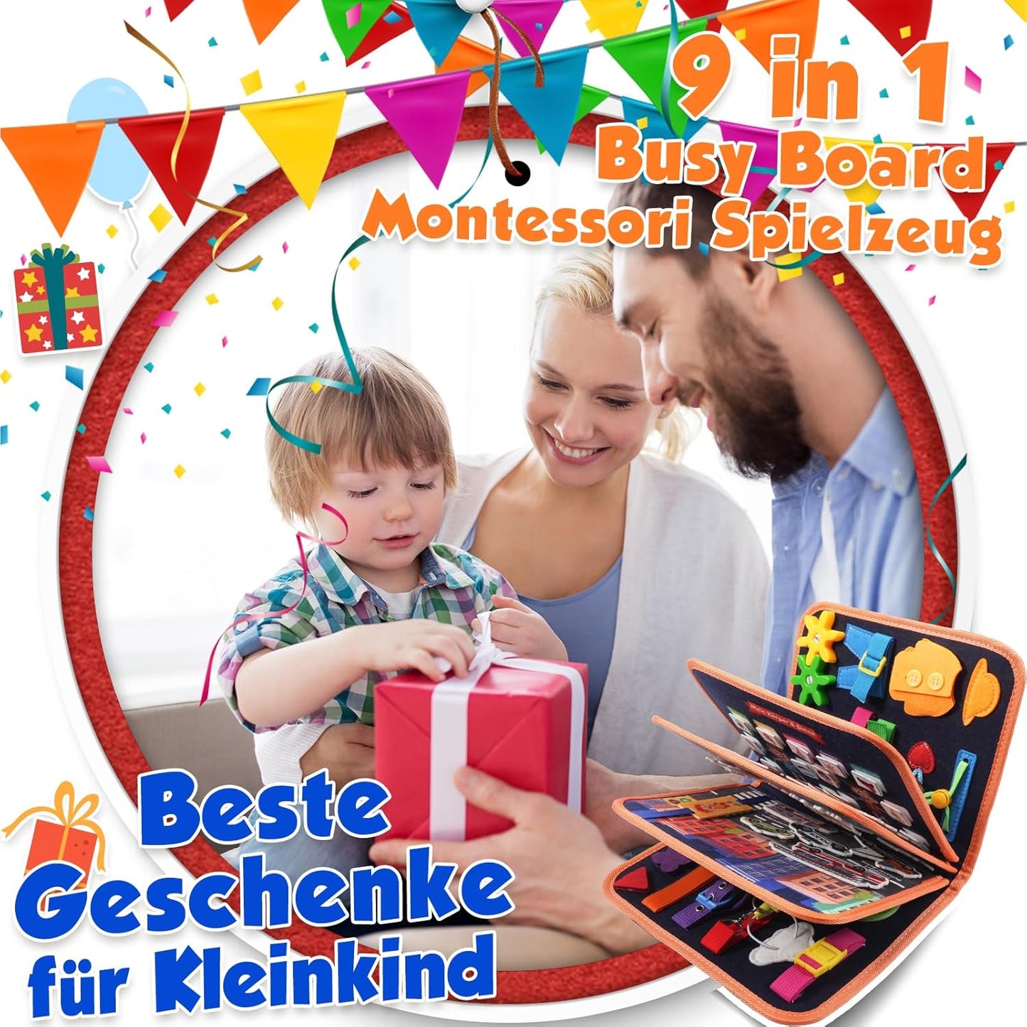 MontessoriLernwelt Busy Board Quiet Book – Montessori Beschäftigungsbuch ab 1 Jahr, Reisespiel für Kleinkinder