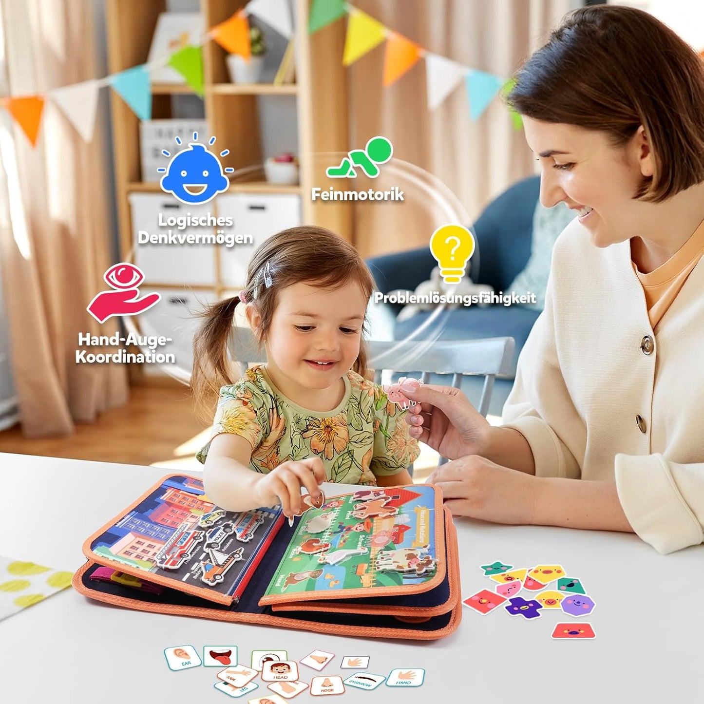 MontessoriLernwelt Busy Board Quiet Book – Montessori Beschäftigungsbuch ab 1 Jahr, Reisespiel für Kleinkinder
