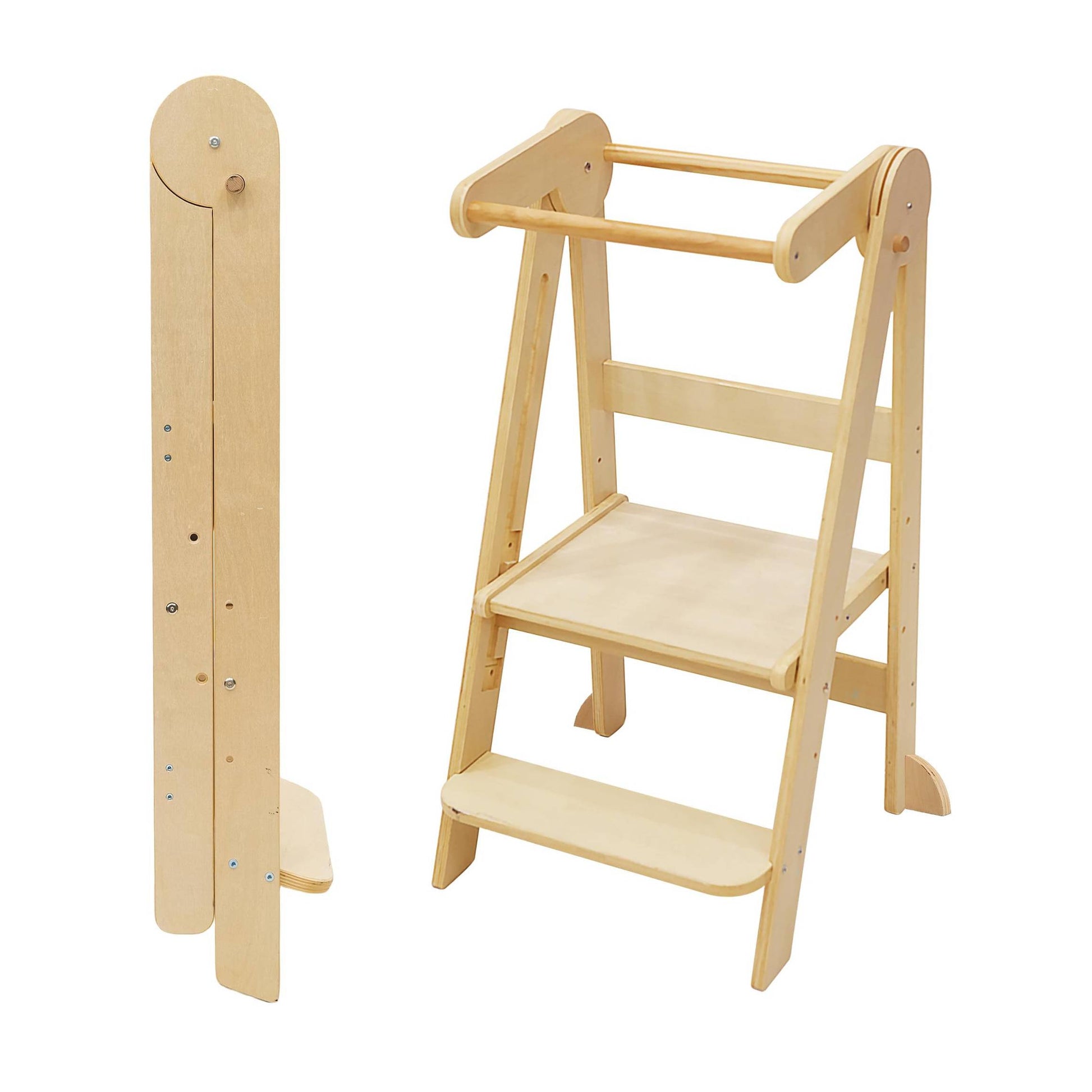 MontessoriLernwelt klappbarer Lernturm aus Birkenholz – höhenverstellbarer Küchenhelfer für Kinder