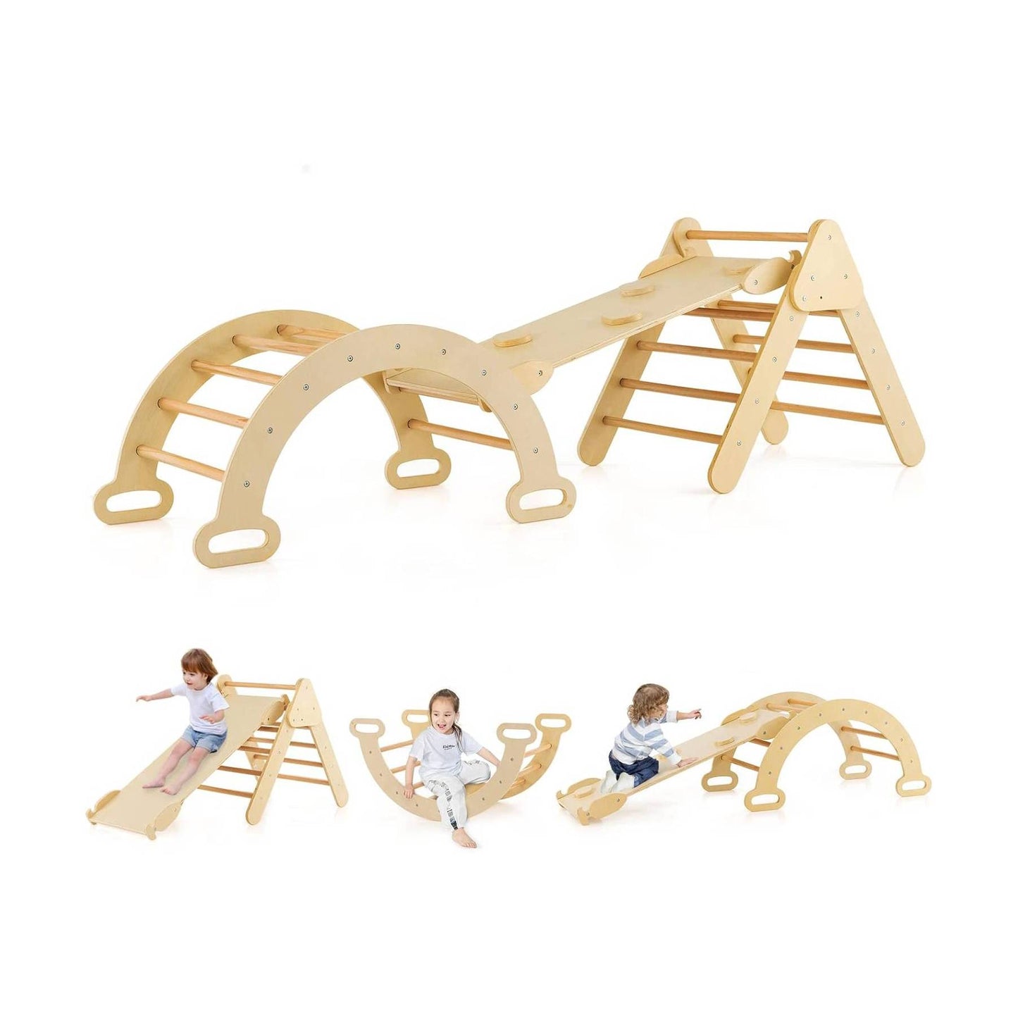 Pikler Dreieck 4-in-1 Set von MontessoriLernwelt – Kletterdreieck, Kletterbogen & Rampe