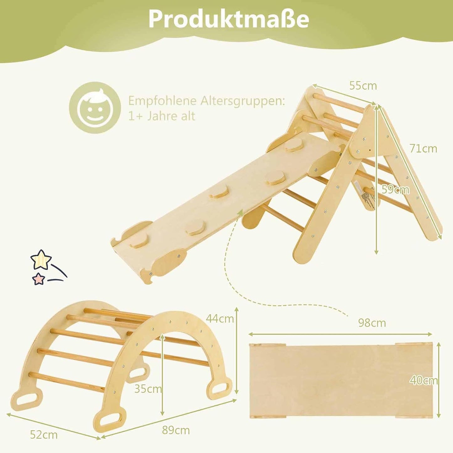 Pikler Dreieck 4-in-1 Set von MontessoriLernwelt – Kletterdreieck, Kletterbogen & Rampe
