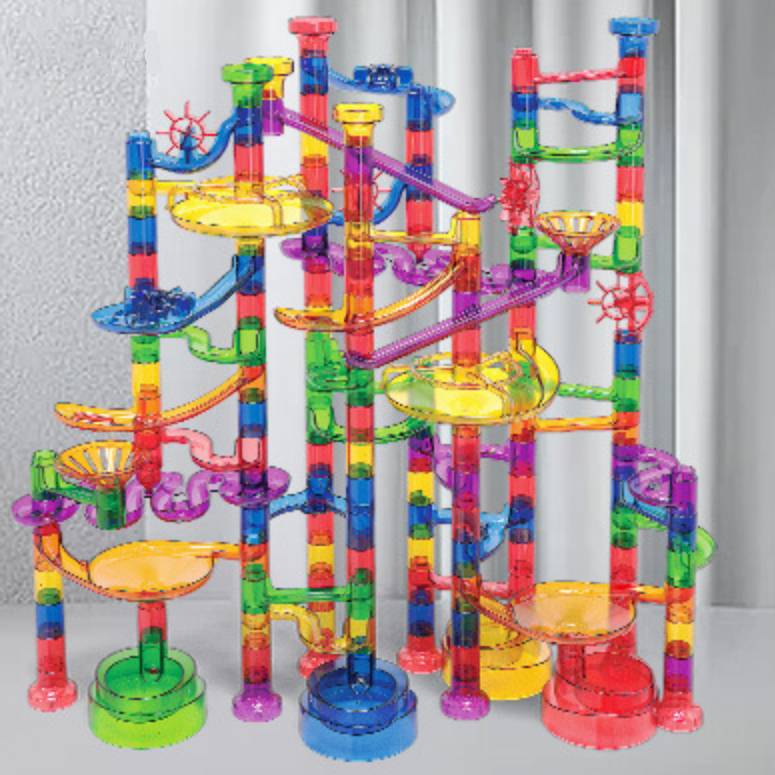 MontessoriLernwelt transparente Kugelbahn für Kinder, 168 Teile Murmelbahn Röhren Bausatz aus ABS, BPA-frei, Montessori Konstruktionsspielzeug