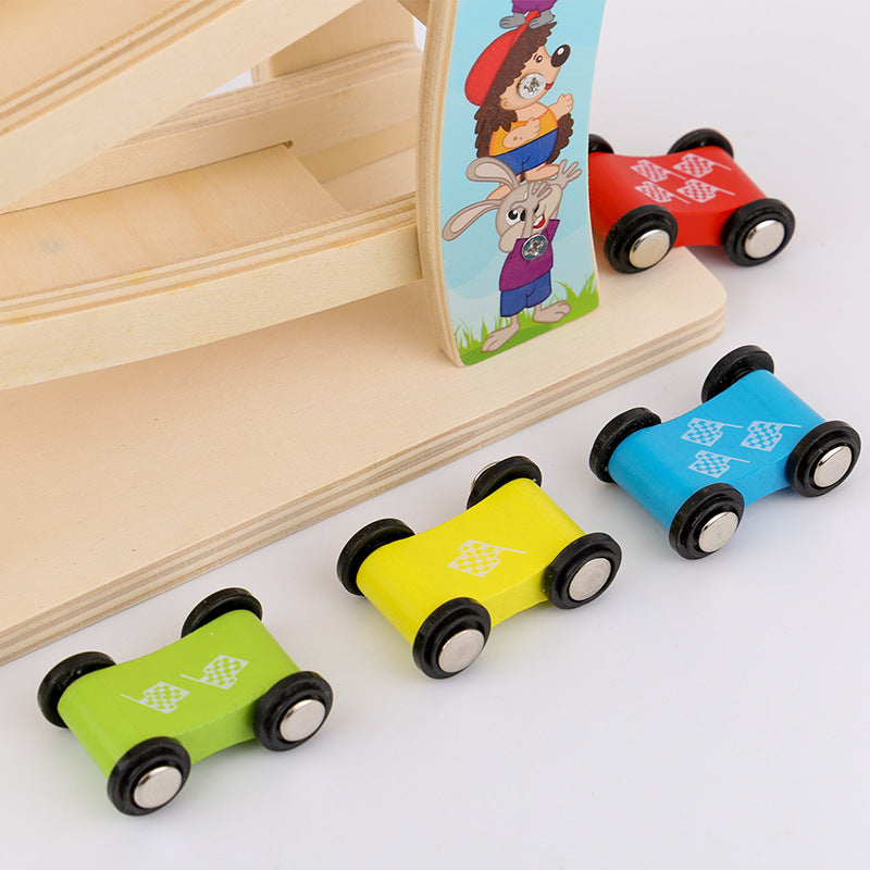 Montessori Lernwelt Holz Rutschbahn mit Autos – Lernspielzeug für Kleinkinder