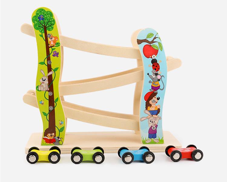 Montessori Lernwelt Holz Rutschbahn mit Autos – Lernspielzeug für Kleinkinder