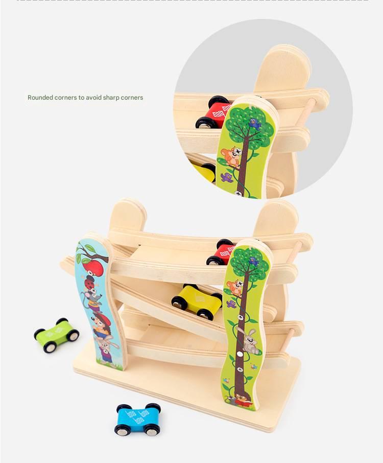 Montessori Lernwelt Holz Rutschbahn mit Autos – Lernspielzeug für Kleinkinder