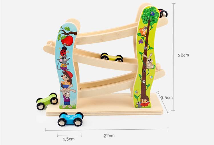 Montessori Lernwelt Holz Rutschbahn mit Autos – Lernspielzeug für Kleinkinder