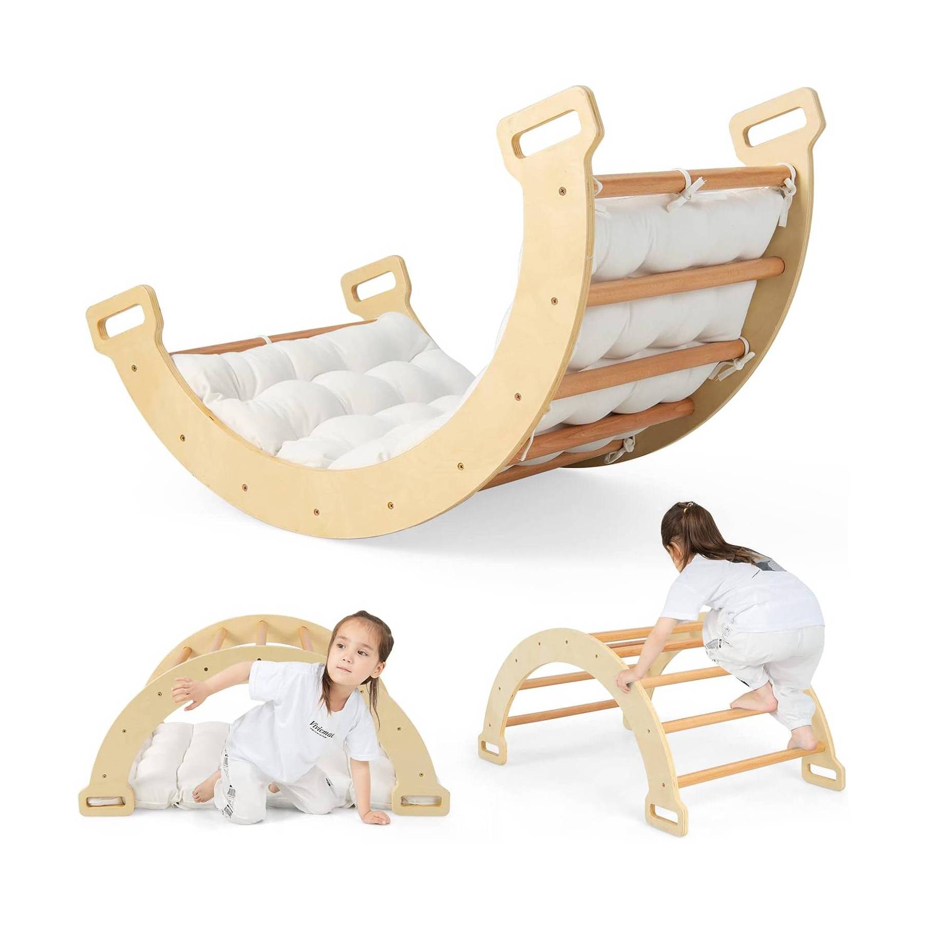 MontessoriLernwelt Kletterbogen & Waldorf Rocker mit Polster – Montessori Schaukel, Indoor Schaukel aus Buchenholz für Kleinkinder