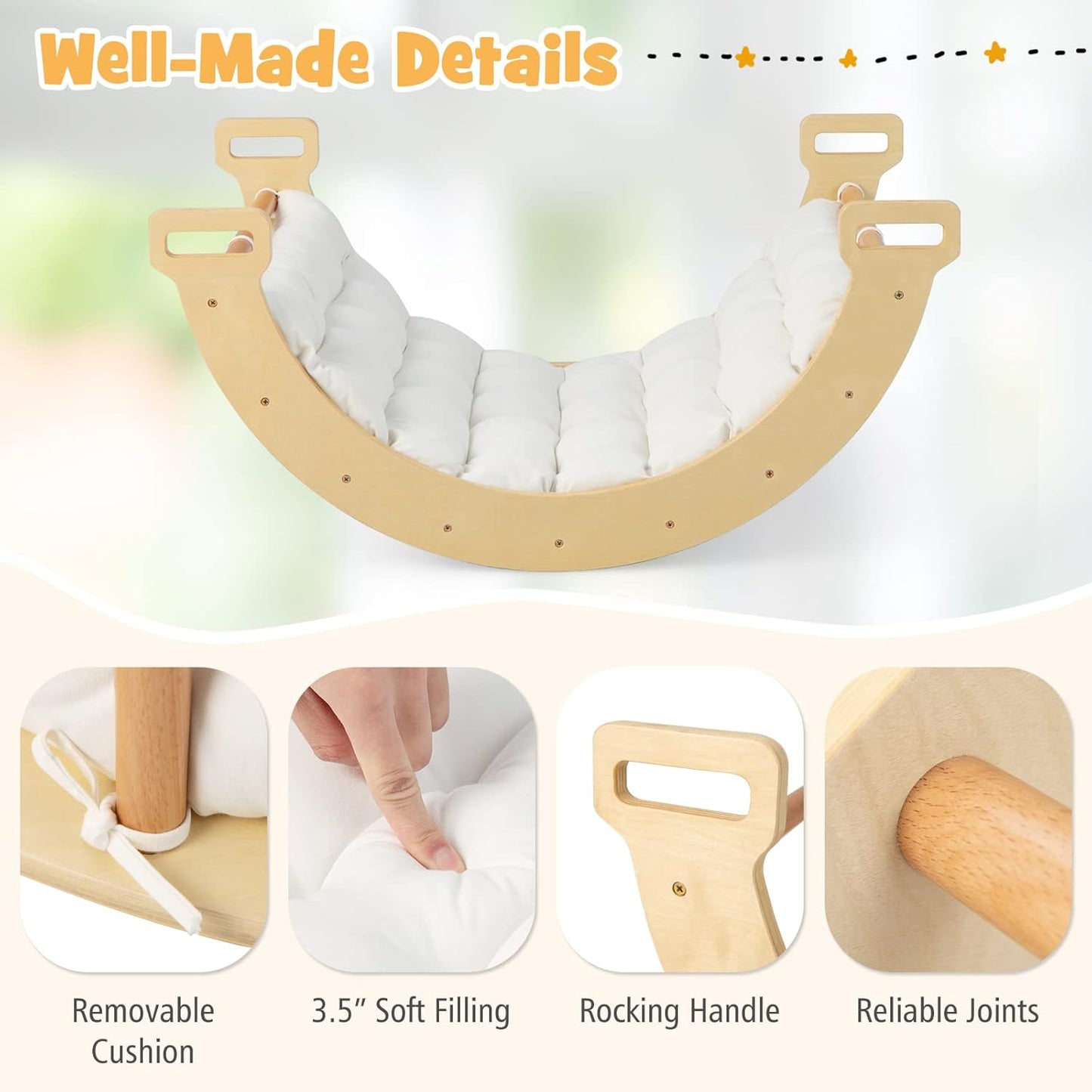 MontessoriLernwelt Kletterbogen & Waldorf Rocker mit Polster – Montessori Schaukel, Indoor Schaukel aus Buchenholz für Kleinkinder