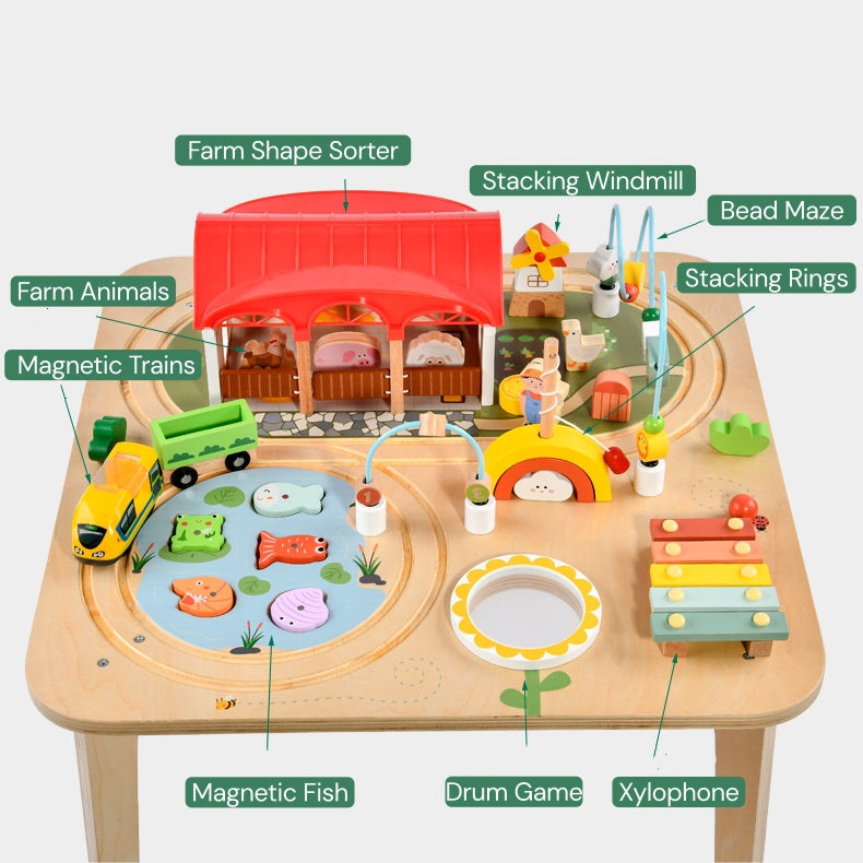 Der ultimative 9-in-1 Holz-Aktivitätstisch | All-in-One Lernzentrum für Kleinkinder