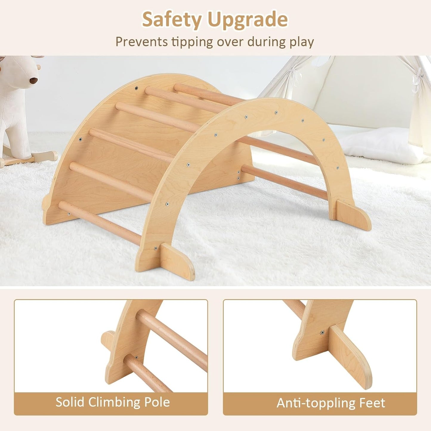 MontessoriLernwelt Waldorf Rocker – Kletterbogen mit weicher Matratze, Montessori Schaukel/Indoor-Schaukel aus Holz für Kinder