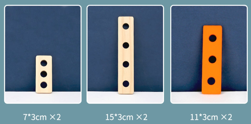 Ein Kind spielt mit einer tragbaren Holz-Schrauben-Reparaturbox, ideal für die Entwicklung von feinmotorischen Fähigkeiten und frühe Bildung.