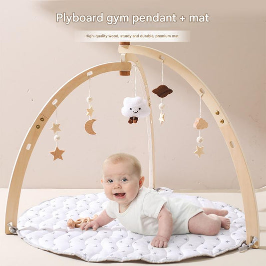 Gimnasio de madera para bebés con alfombra de juegos – Nubes y estrellas