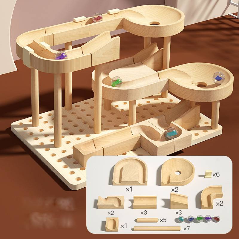 MontessoriLernwelt Murmelbahn Holz – Montessori Kugelbahn Spielzeug für Kinder