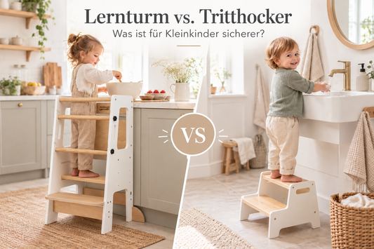 Lernturm und Tritthocker im Vergleich für Kleinkinder in Küche und Bad