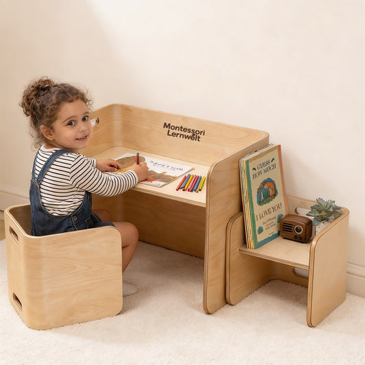 Montessori Tisch- & Stuhlset aus Holz – für langfristige Nutzung wandelbar