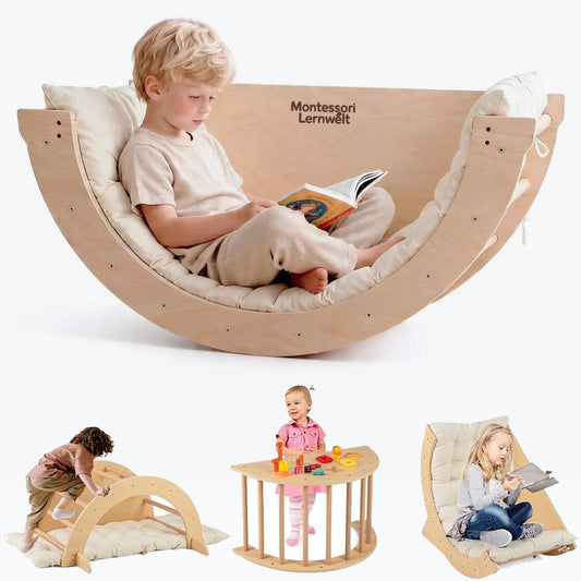 Montessori 6-in-1 Kletterbogen mit Polster im Lounge-Chair-Modus