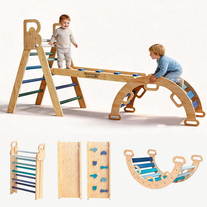 Montessori Klimset Hout – Opvouwbare Driehoek & Booghelling
