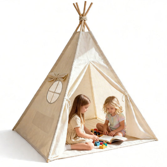 Montessori Spielzelt in Beige im Kinderzimmer