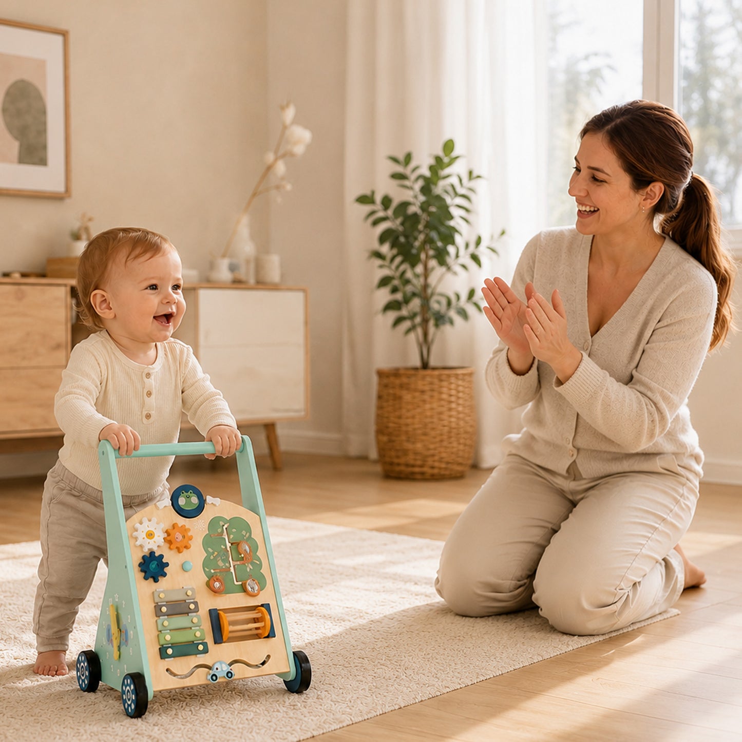 Montessori Lauflernwagen aus Holz – Motorikspielzeug für erste Schritte
