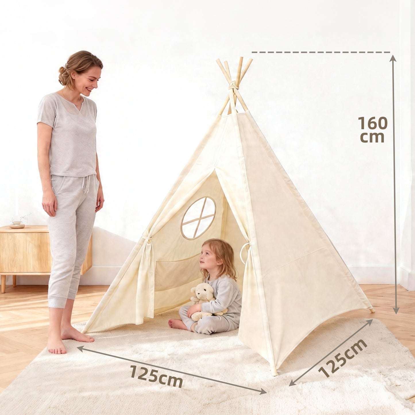 Beiges Kinderzelt als gemütliche Leseecke im Innenbereich