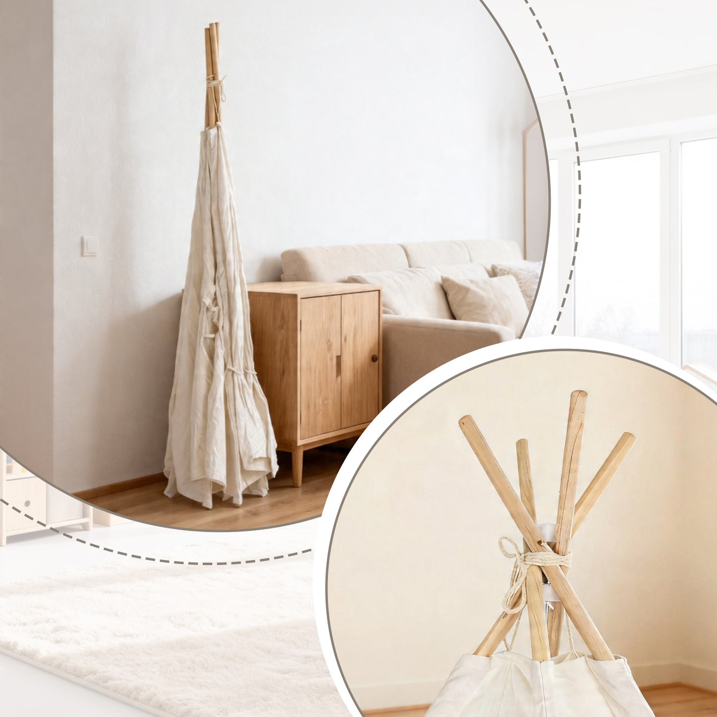 Spielzelt für Kinder mit rundem Fenster in Beige