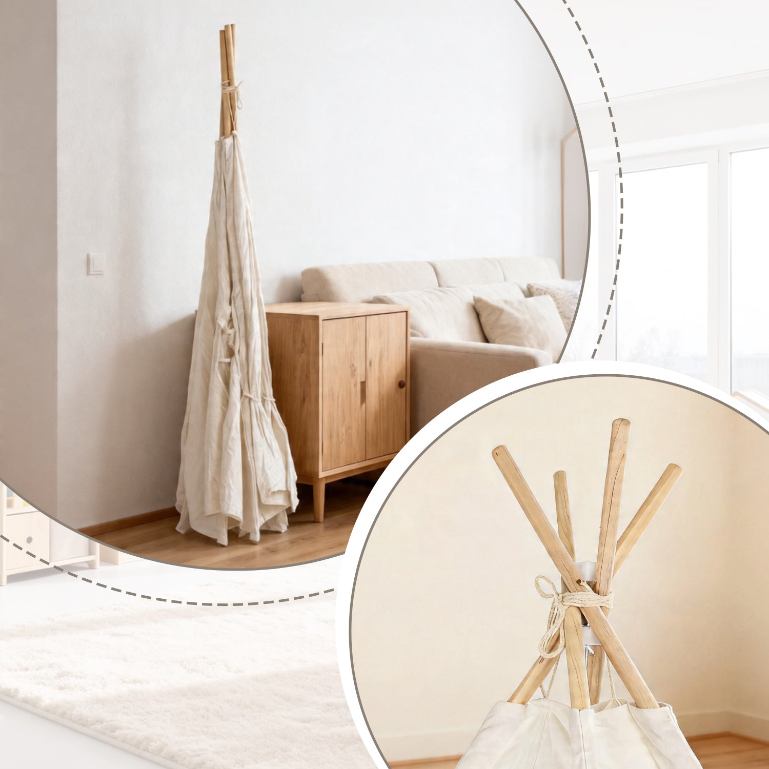 Spielzelt für Kinder mit rundem Fenster in Beige