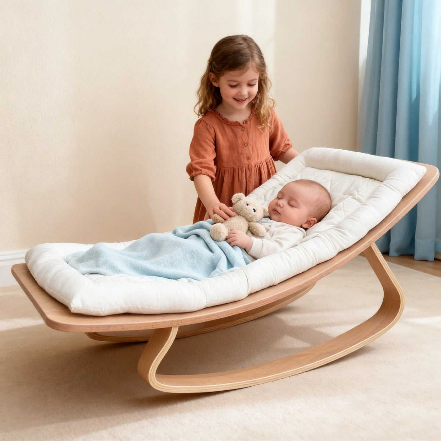 Babywippe mit Sicherheitsgurt und weichem Bezug