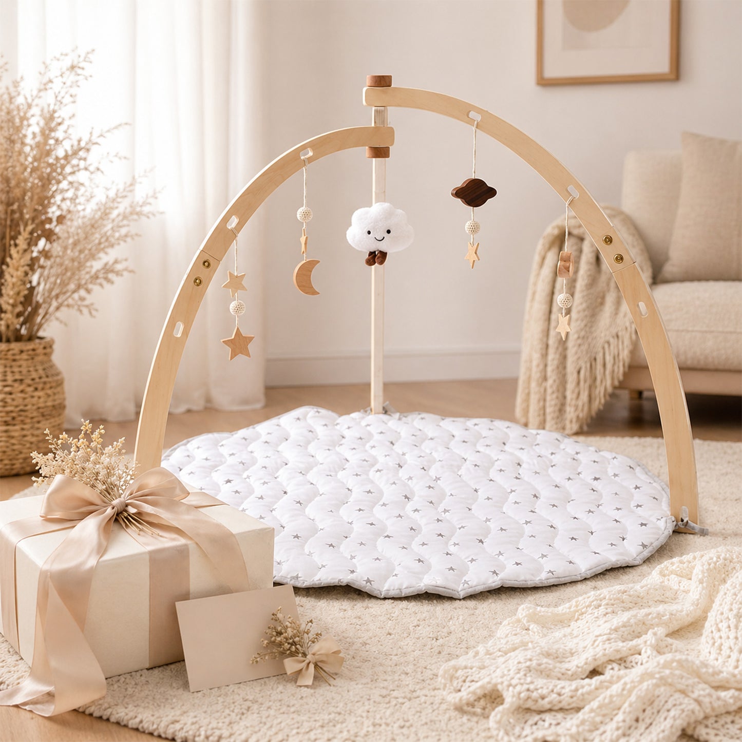 Houten Baby Gym met Speelmat – met 5 Hangers