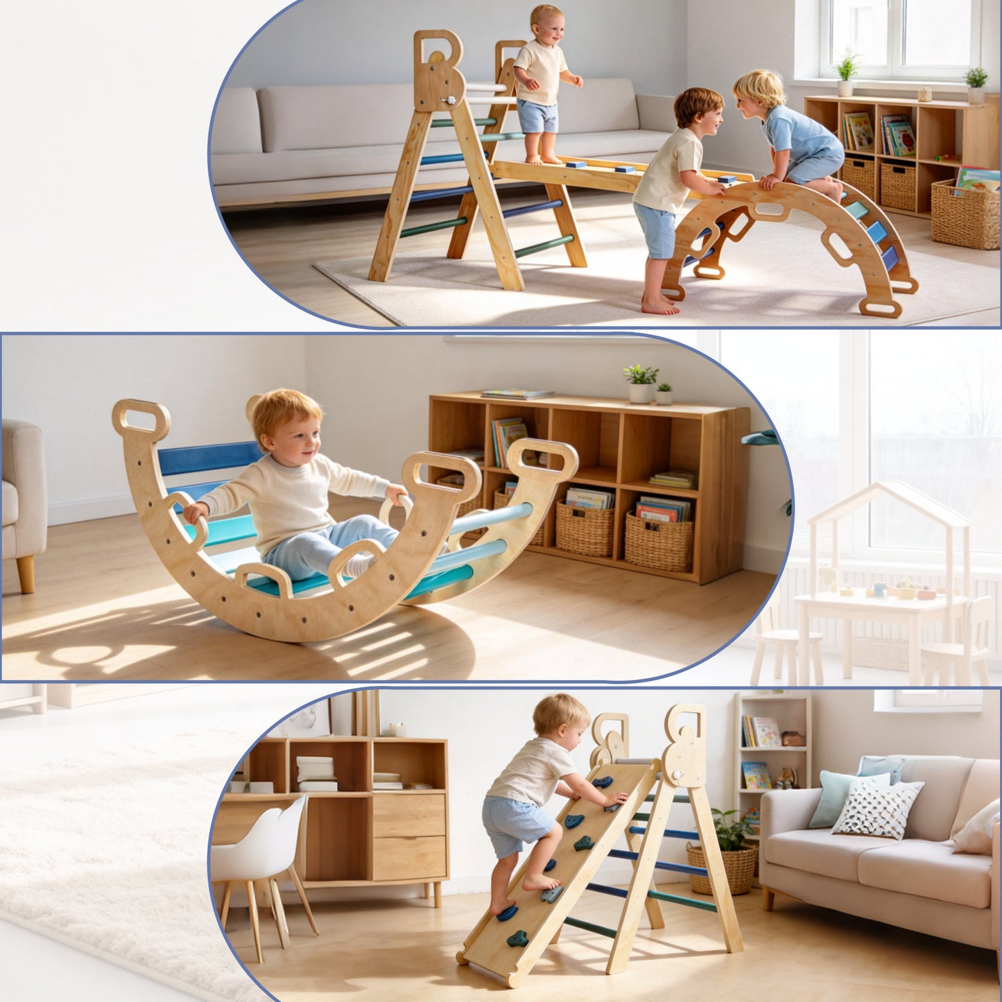 Montessori Klimset Hout – Opvouwbare Driehoek & Booghelling