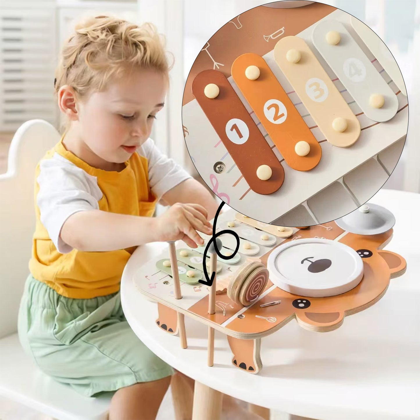 Detail der Trommelfläche beim Holz Musikspielzeug