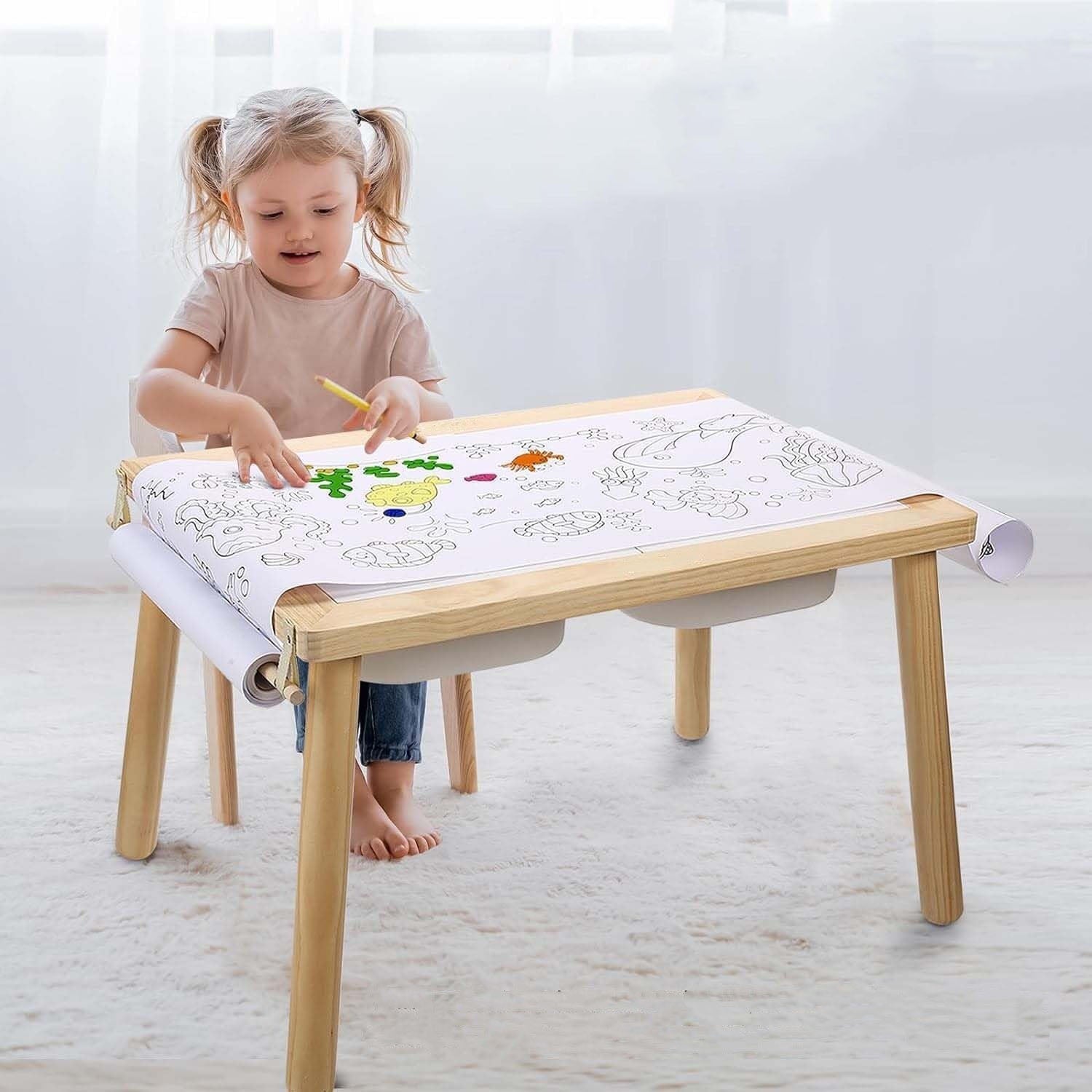 2-fach höhenverstellbarer Montessori Kindertisch aus Holz für längere Nutzung