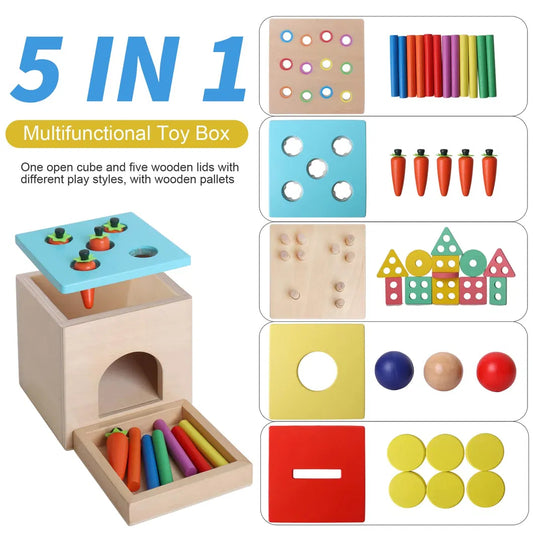 Cubo de habilidades motoras Montessori 4 en 1