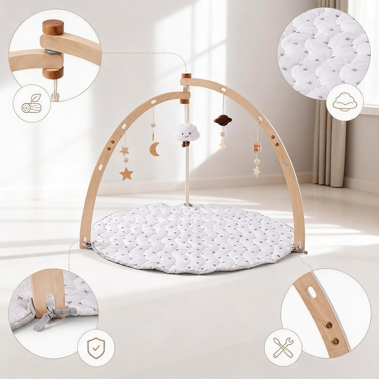 Houten Baby Gym met Speelmat – met 5 Hangers