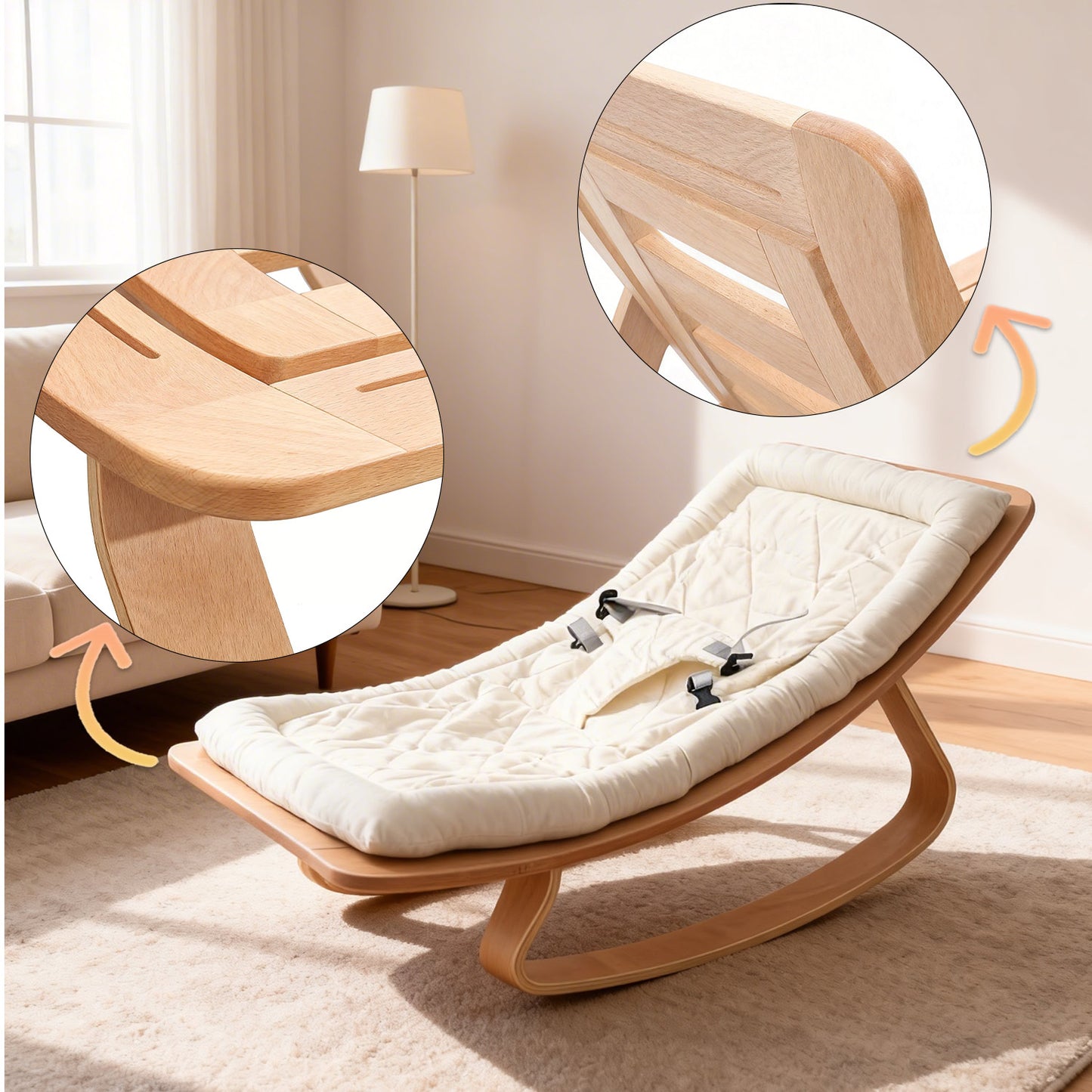 Babywippe mit sanfter Wippbewegung und Holzgestell