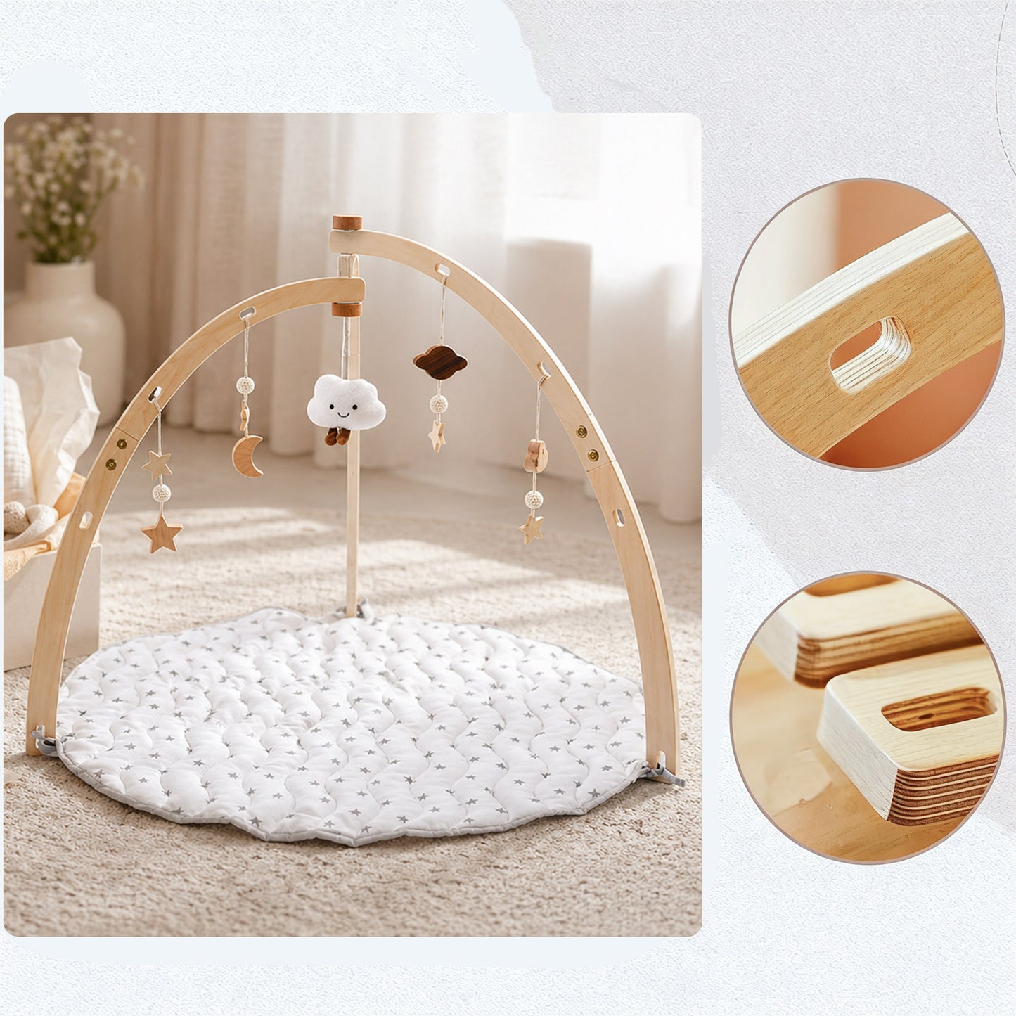 Houten Baby Gym met Speelmat – met 5 Hangers