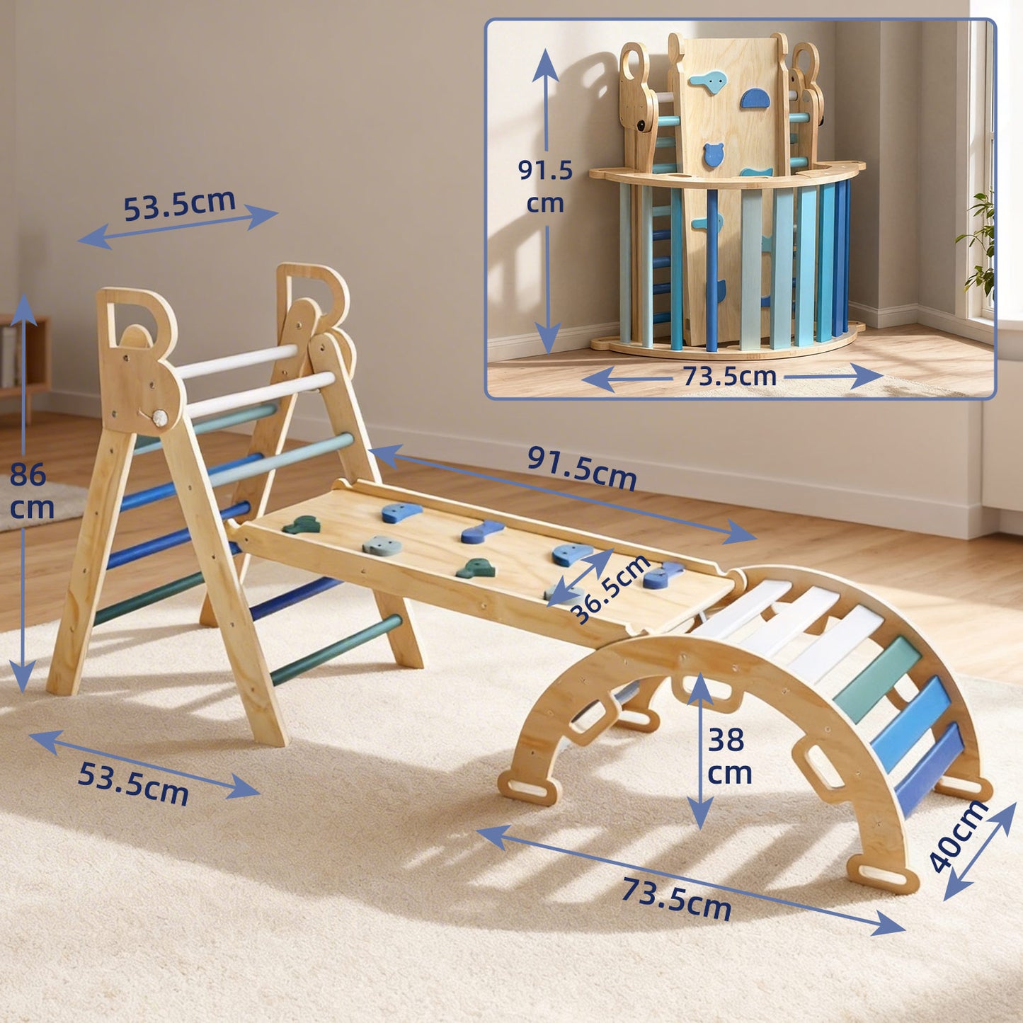 Montessori Klimset Hout – Opvouwbare Driehoek & Booghelling