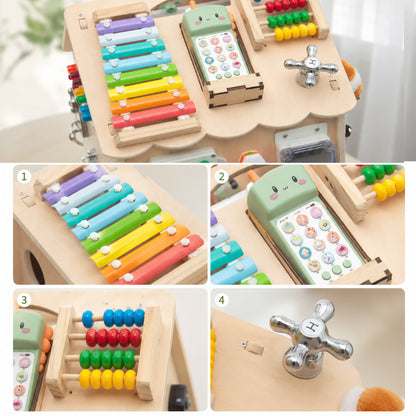 Montessori Busy House with xylophone, abacus and sensory activity elements