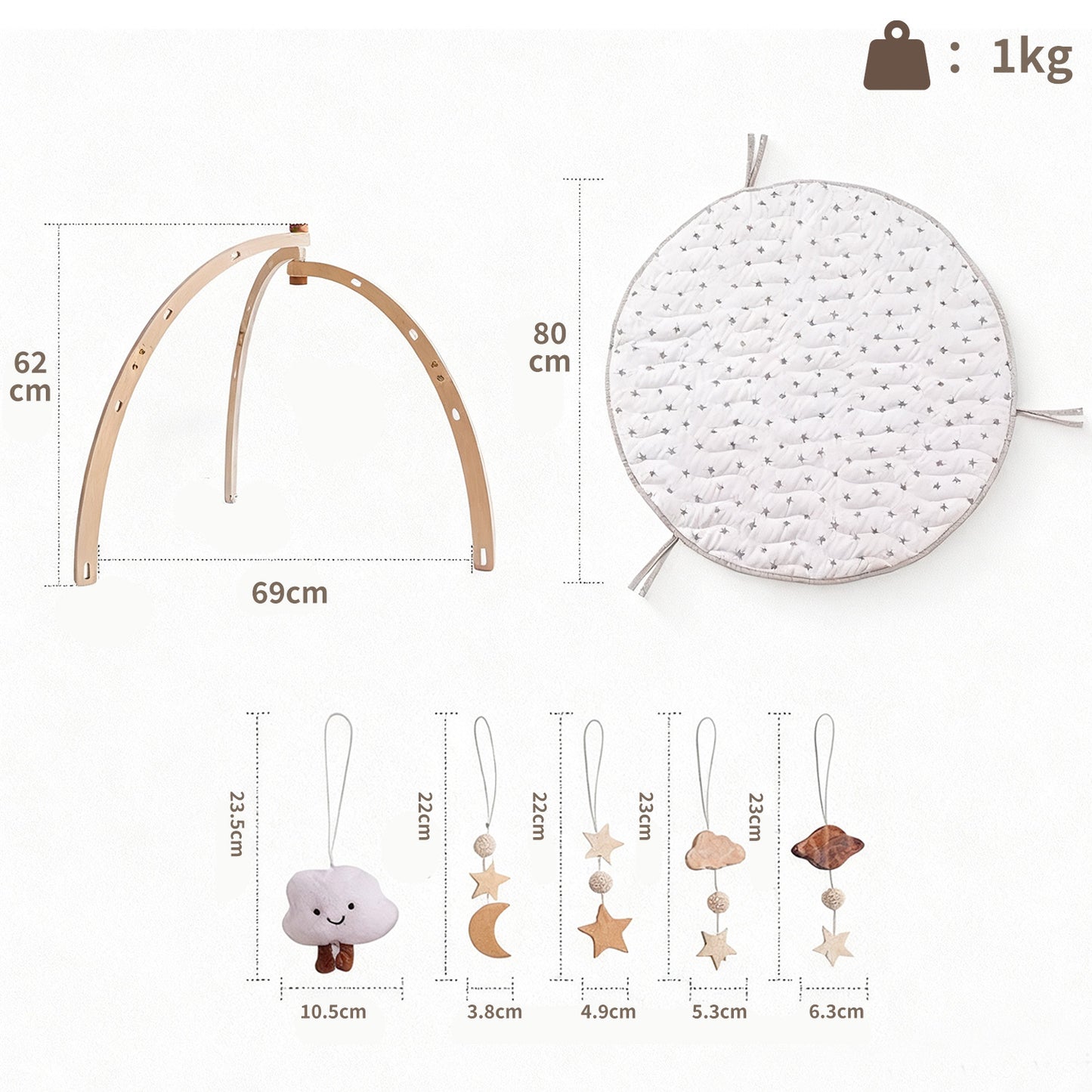 Houten Baby Gym met Speelmat – met 5 Hangers