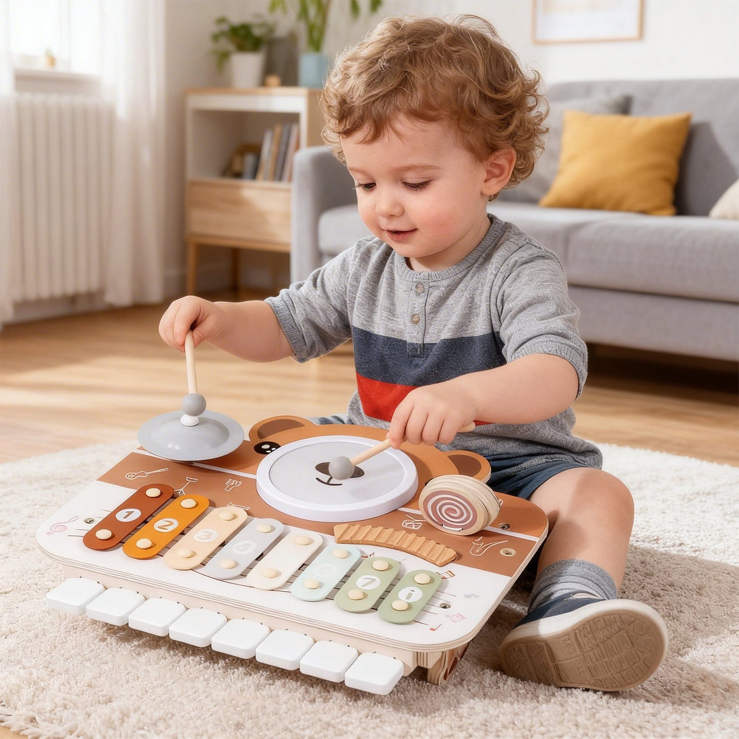 Holz Musikspielzeug mit Xylophon und Klaviertasten für Kinder