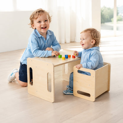 Table Montessori 3-en-1 pour enfants avec chaise en bambou