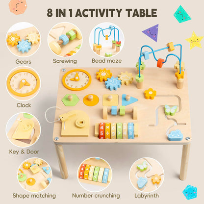 8-in-1 Montessori Activity Table – Macaron Colors & Motor Skills