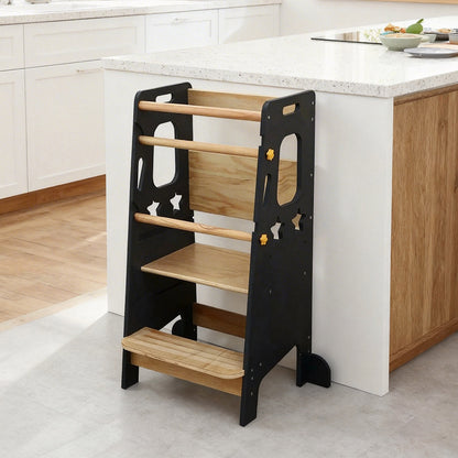 Montessori Lernturm in Marineblau mit 3-fach höhenverstellbarer Plattform